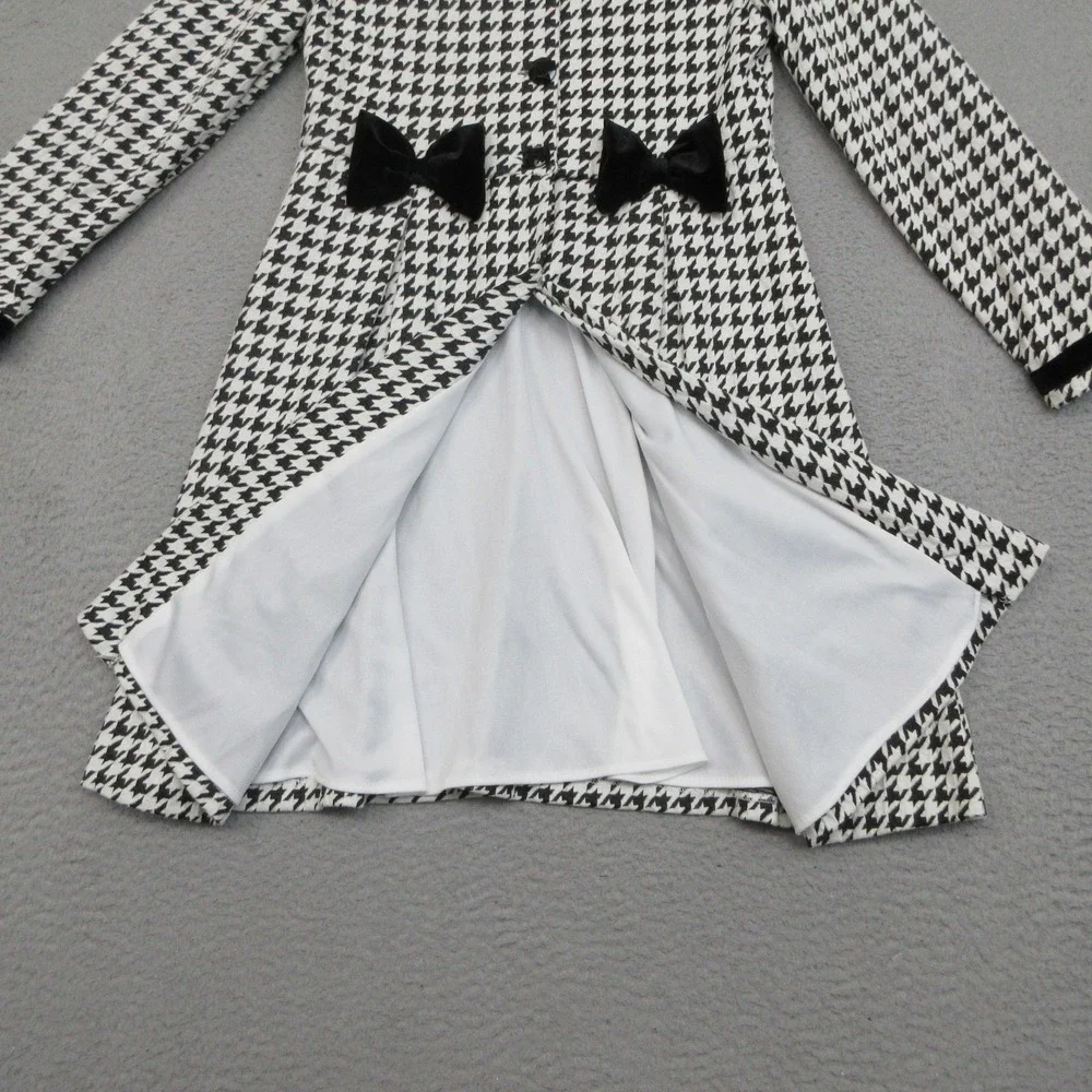 Rare Editions Houndstooth Coat Girls 12 Black White Velvet Bow Winter Dressy